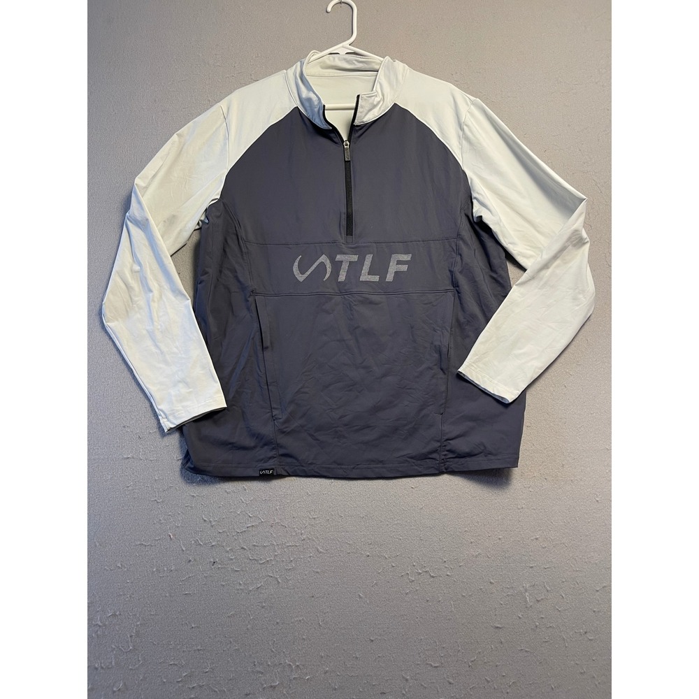 TLF Pullover Quarter Zip Polyester Spandex Gray White XL Mens
